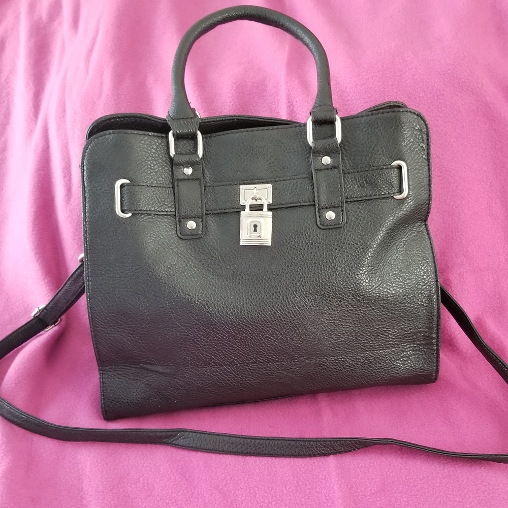 Black tote handbag
